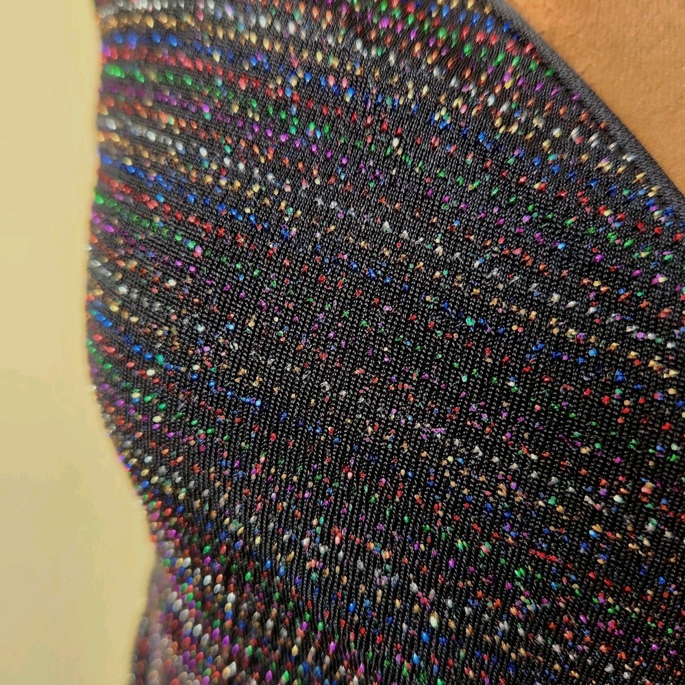 VTG Sabora Choker Dress Y2K 90's Bodycon Size M Black Multicolor Glitter Stretch - Picture 2 of 9